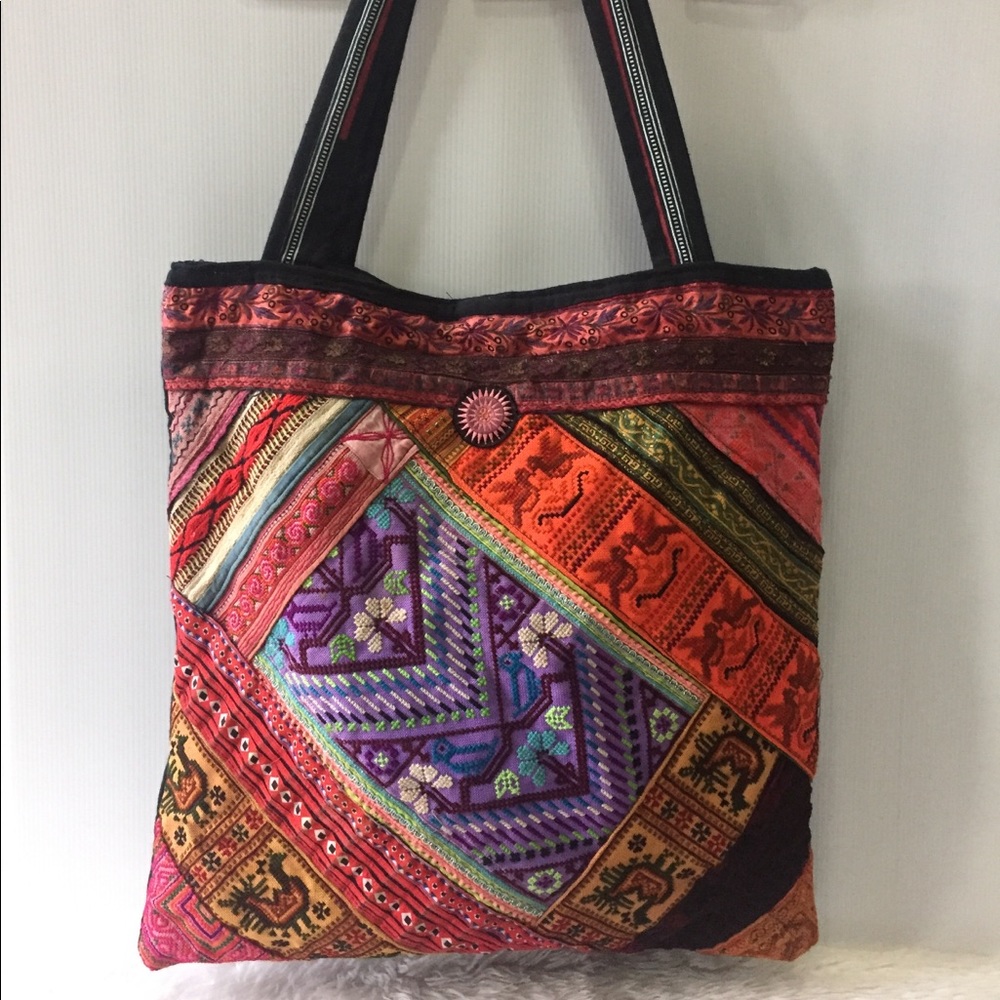 Colorful unique embroidered patchwork handmade bag